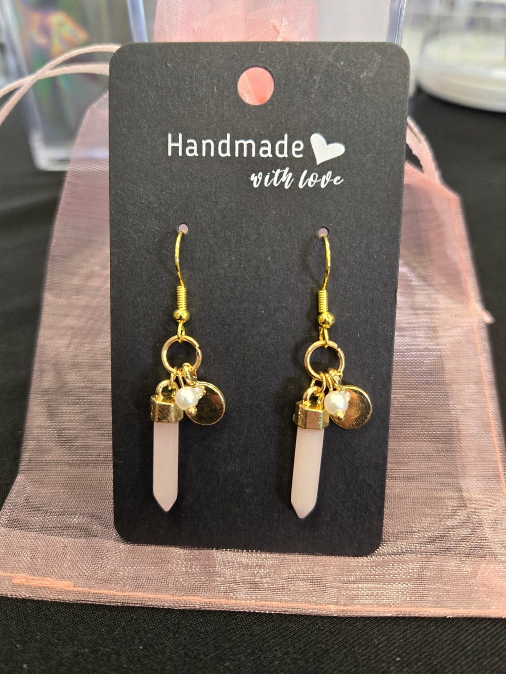 Rose Quartz Mini Pendant Earrings - Hand Crafted